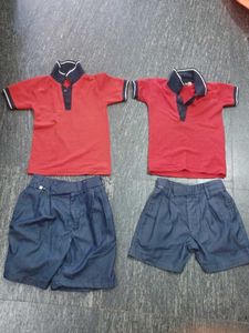 Kids Red Polo Shirts & Blue Shorts Set