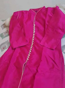 Vibrant Pink Kurta with Gold Trim
