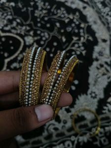Sparkling Gold &amp; Pearl Bangles