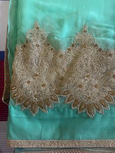 Elegant Mint Green Saree with Gold Embroidery