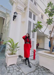 Chic Red Knit Turtleneck Dress