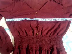 On Offer -Burgundy Ruffle Midi Dress