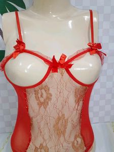 (720)Red Lace Lingerie Bodysuit