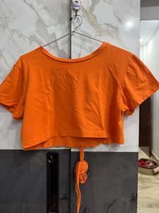 Bright Orange Cropped Tie-Up Top