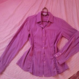 Women's Purple Striped Button-Up Shirt