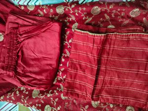 Red &amp; Gold Embroidered Kurta Set From Ishin