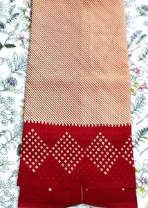PEACH AND RED BANDHANI STYLE SAREE