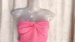 Pink Textured Twist Bustier Top
