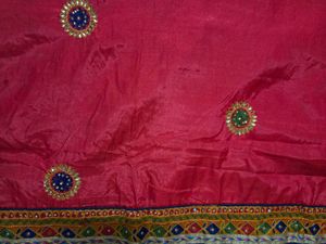 Embroidered yellow red  Peacock Saree