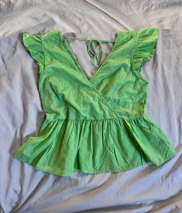 Bright Green Eyelet Peplum Top