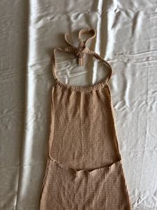 Nude Ribbed Halter Neck Dress
