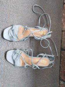 Pastel Blue Lace-Up Square Toe Sandals