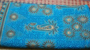 Crepe Blue Saree with Gold Border