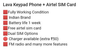 Lava Phone + SIM Card (Airtel)+ Charger