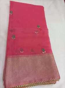 Elegant Pink Embroidered Saree