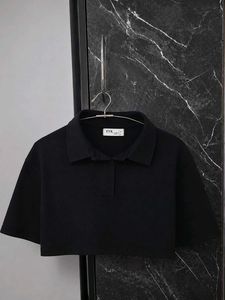 🖤 Minimalist Black Crop Polo Tee
