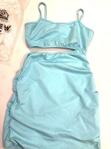 Baby Blue Cut-Out Ruched Mini Dress