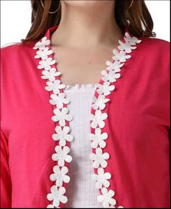 Stylish Pink Shrug with Floral Trim