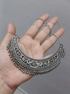 Boho Silver Oxidized Choker Necklace