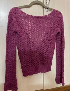 Sparkly Purple Knit Long-Sleeves Top (SIZE -S)