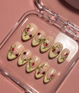 Kawaii Strawberry Ladybug Press-On Nails