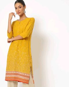 Yellow Printed Kurta