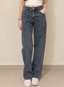 Trendy Washed Denim Cargo Jeans