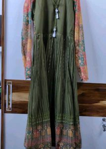 Olive Green Embroidered Anarkali Gown