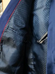 Men's Blue Suit with Tie and Pocket Square