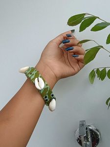 handmade Green Fabric Jhumka Earrings &amp; Bracelet