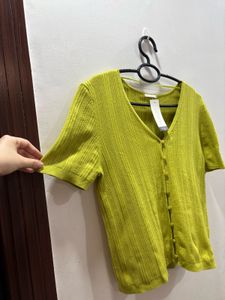 olive Green Ribbed Stretch Button-Down Top