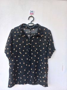 Sheer Polka Dot Button-Up Shirt
