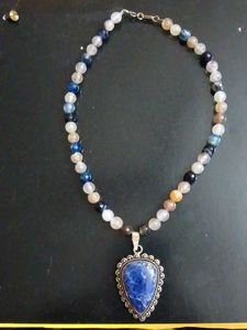 Boho Beaded Necklace with Blue Stone