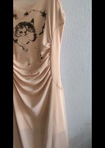 peach Cat Graphic Slip Dress