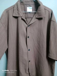 Men's Brown Short-Sleeve Casual Shirt