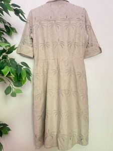 Elegant Beige Embroidered Wrap Dress