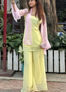 Elegant Yellow Kurta Set with Palazzo poo vibe
