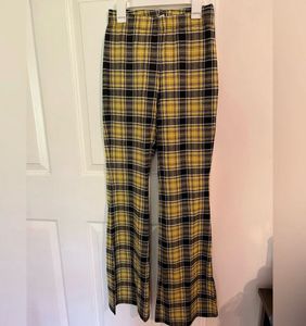 imported flared yellow plaid trouser