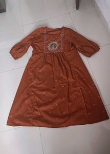 Orange Kurta with Peacock Embroidery