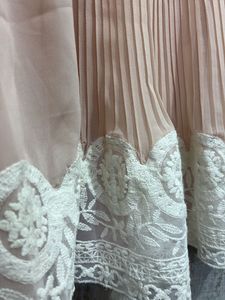 Elegant Pink Pleated Dress with Lace Trim