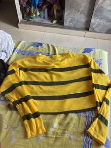 Yellow Stitch Striped Crop Top