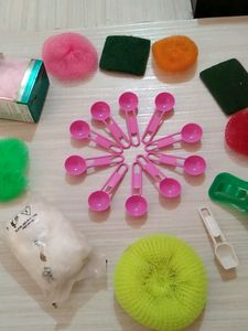 Combo Of Scrubbers And Plastic Spoons
