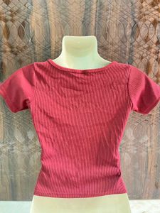 Maroon Henley Crop Top