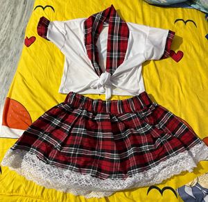 Plaid Mini Skirt with Lace Trim