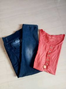 Stylish Coral Tunic with jeans