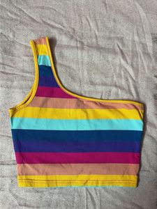 color pop one shoulder crop top