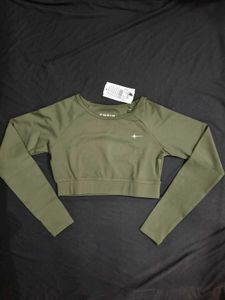 Olive Green Long Sleeve Crop Top