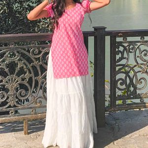 Pink & White Kurta Set