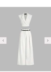 Chic White Sleeveless Blazer & Wide-Leg Pants Set