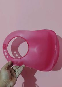 Pink Plastic baby bibs , food eating safety purose